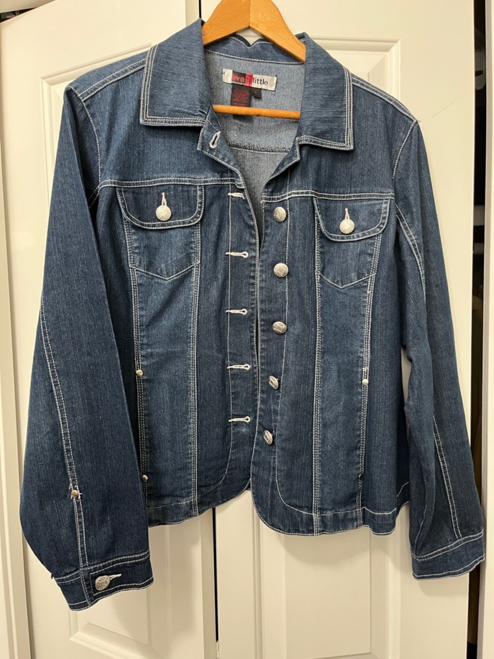 Live a Little Medium Indigo Denim Jacket with Contrast Stitching